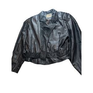 VTG Leather Jacket G-III G3 Women's Large Black Cropped Belted 80's Nostalgic